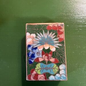 Antique Chinese Cloisonné Matchbox holder. Has Copper Brass enamel inlays